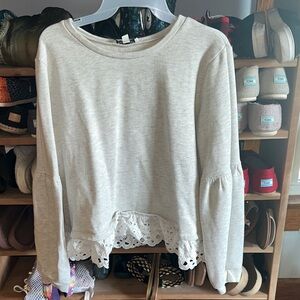 Francesca's Collections Cream Lace Hem Sweatshirt